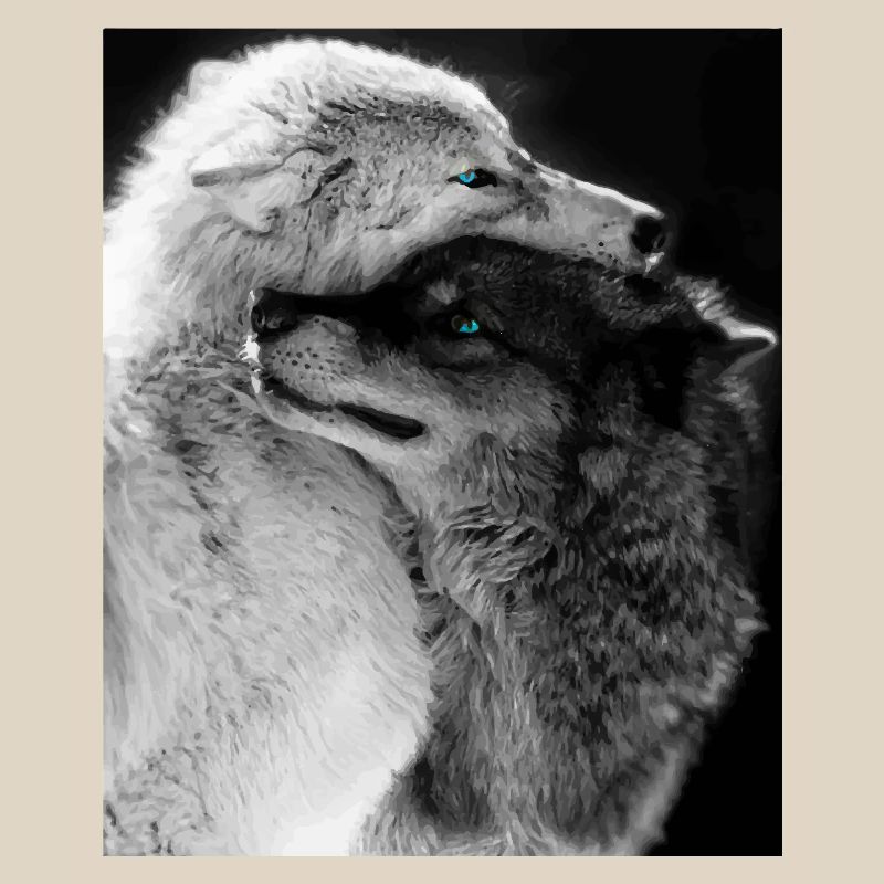 Two Wolves Hugging Blue Eyes