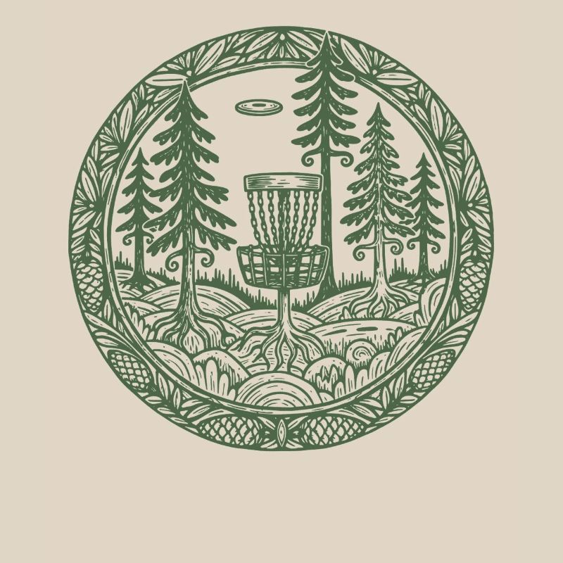 Forest Disc Golf Basket Flying Disc Course Scene