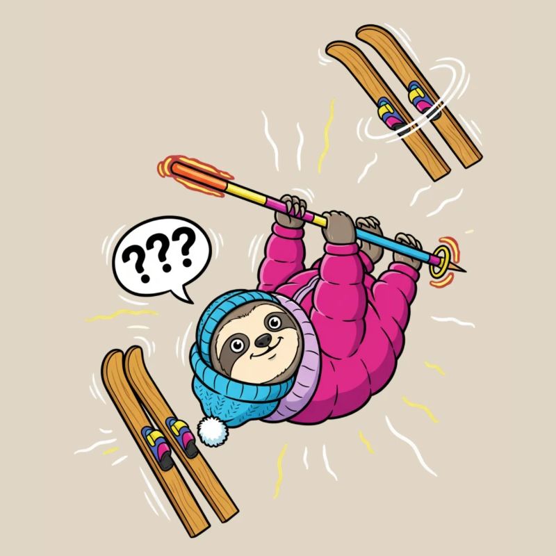 Confused sloth while skiing