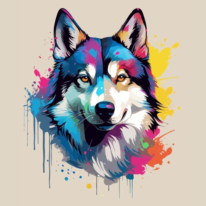 Art coloré éclaboussé de Husky de chien