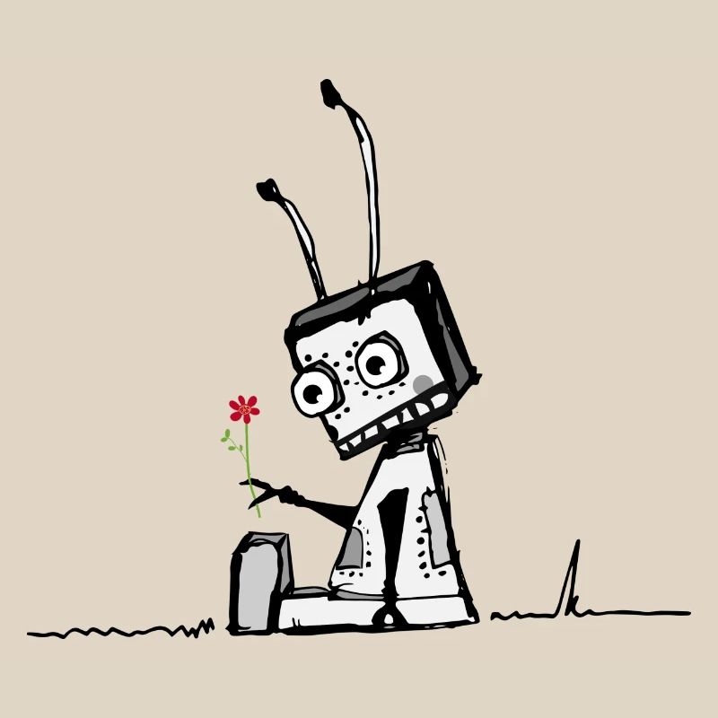 A robot with a flower