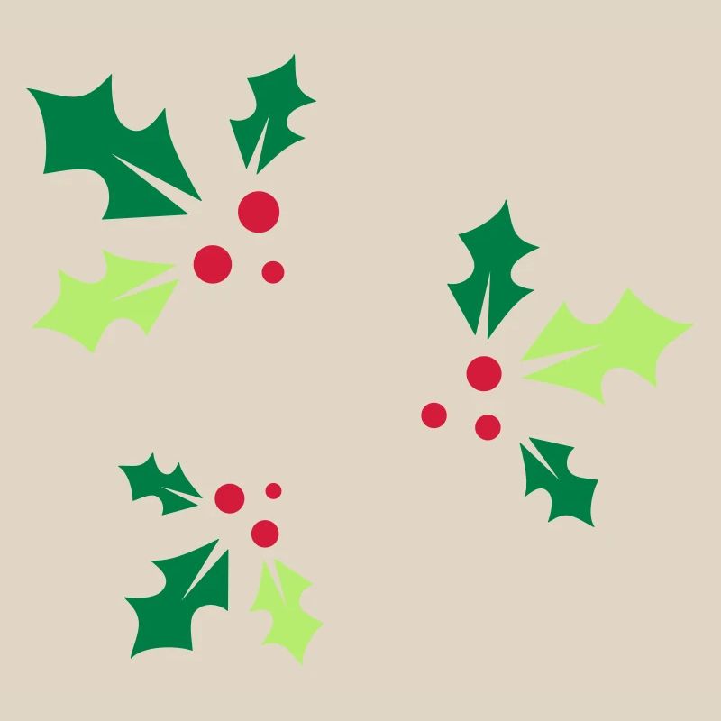 three holly branches with three red berries