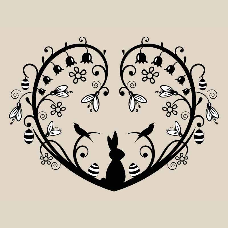 Heart with Easter bunny, snowdrops and easter eggs