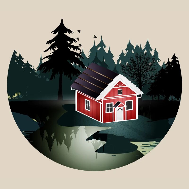 petite maison suédoise rouge à l'orée de la forêt