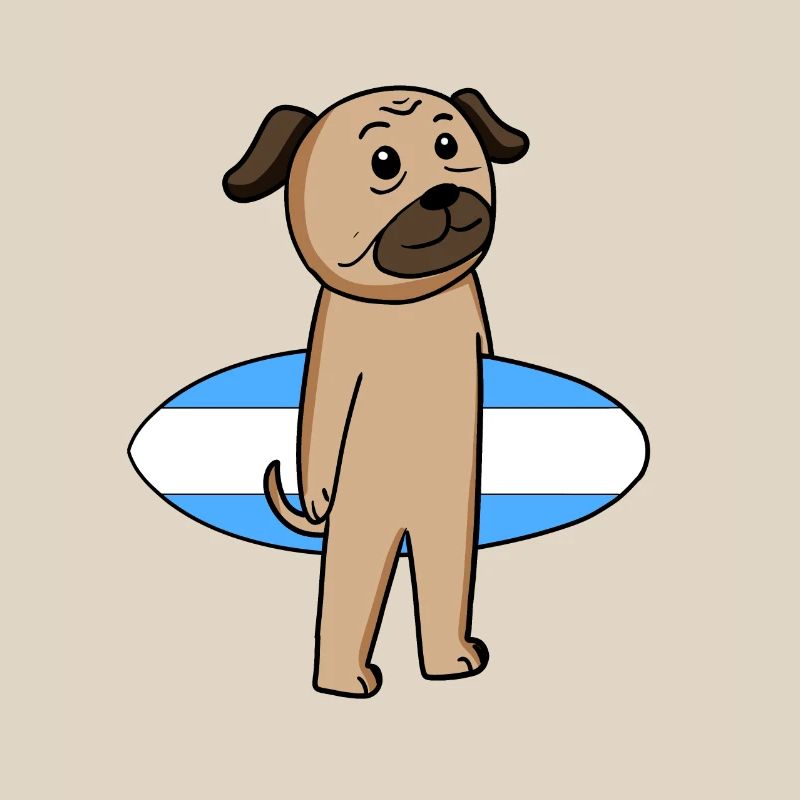 Surfboard Hund Mops Surfen Geschenk