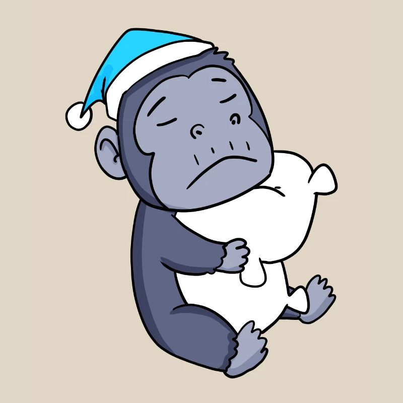 Gorilla with pillow and sleeping cap