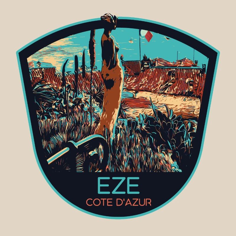 Originalillustration Dorf Èze, Côte d'Azur