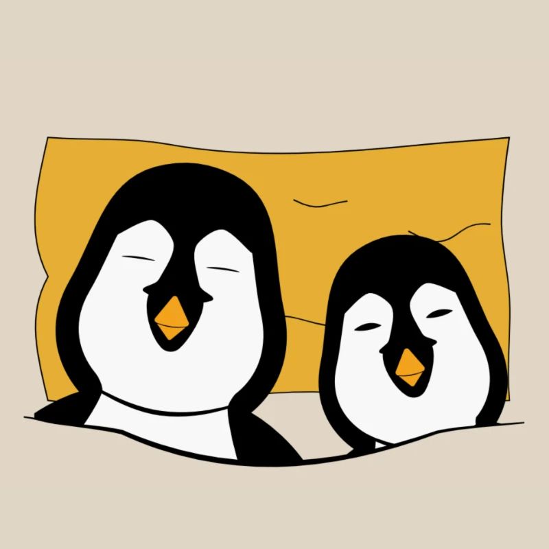 2 penguins in bed