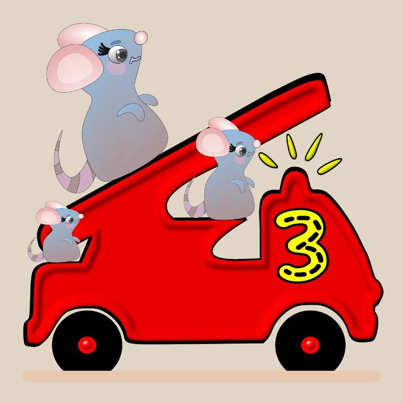 Fire Engine - THREE - 3rd Birthday - MICE