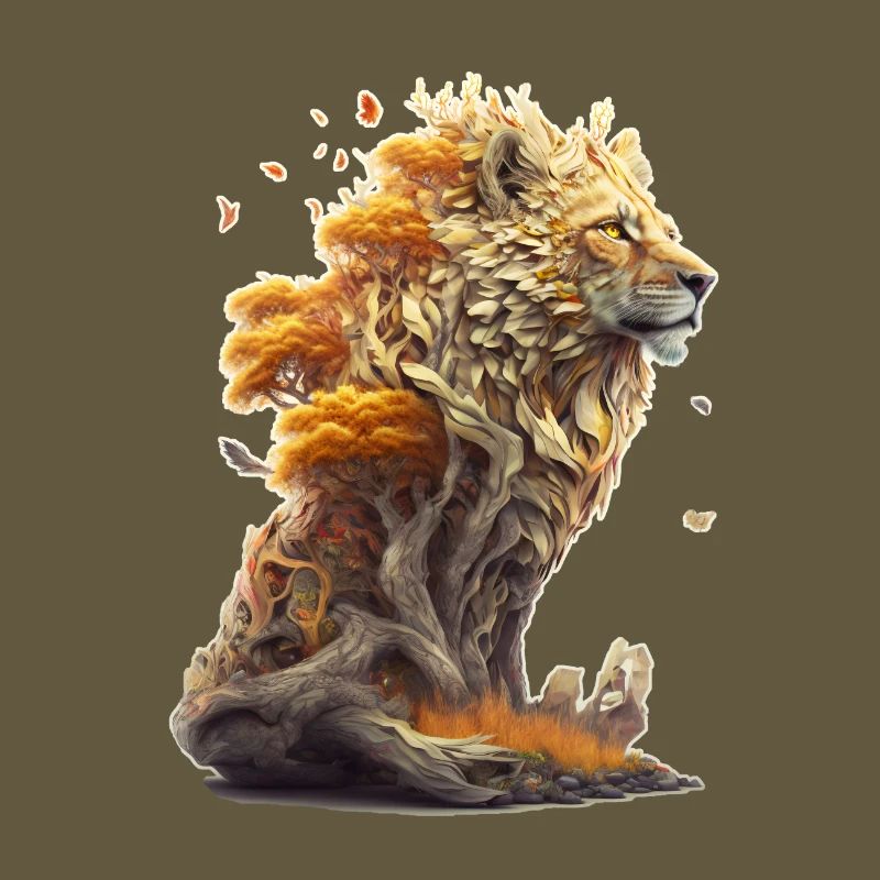 Lion avec des éléments de savane, conception de lion