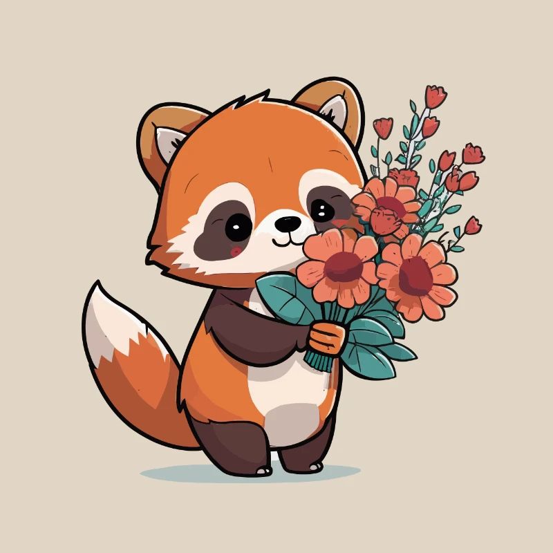 Panda roux à fleurs
