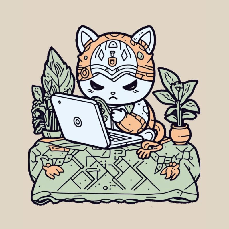 Chat Tech en armure de jardin