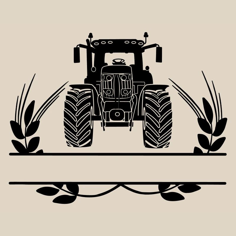 Farm tractor with grain stalks