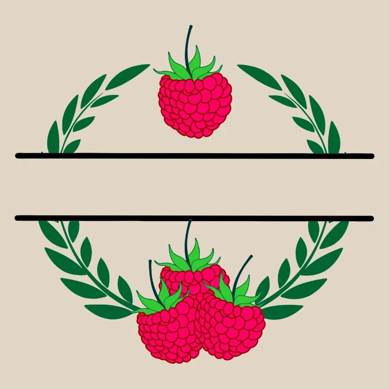 Raspberry in laurel wreath with red raspberry