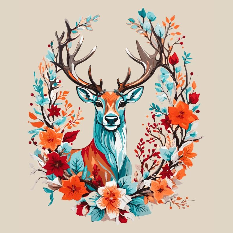Cerf avec des fleurs