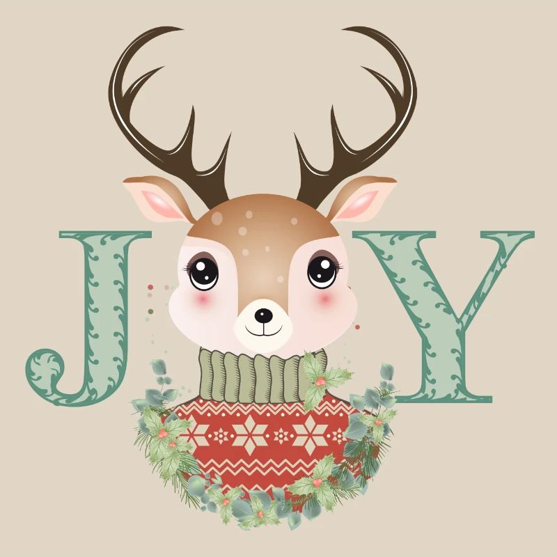 cerf mignon avec pull et couronne de Noël