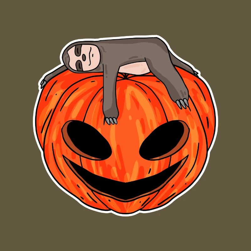 Sloth sleeping on pumpkin