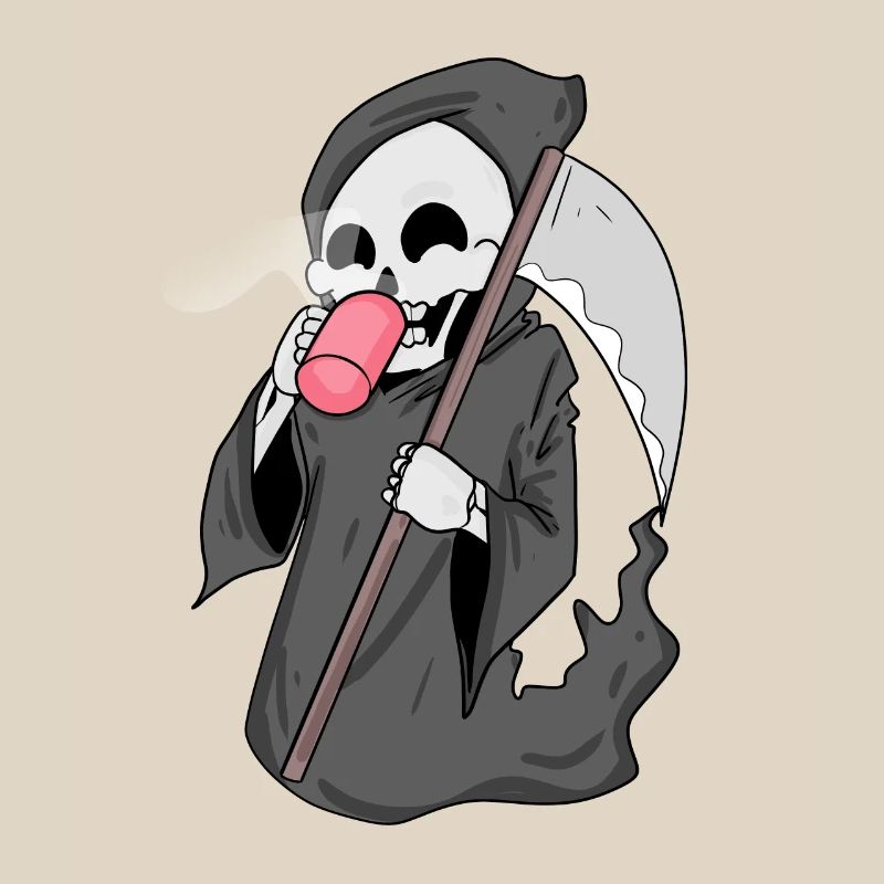 Grim Reaper with coffee