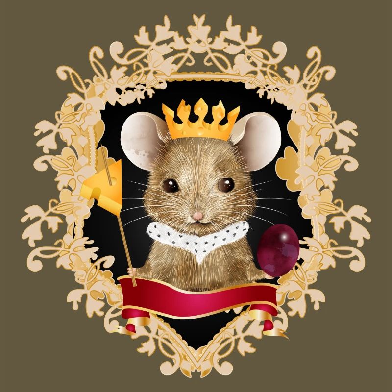 Mouse with cheese crown in royal frame