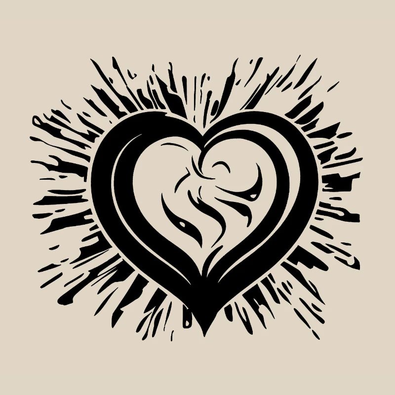 Curved heart with rays
