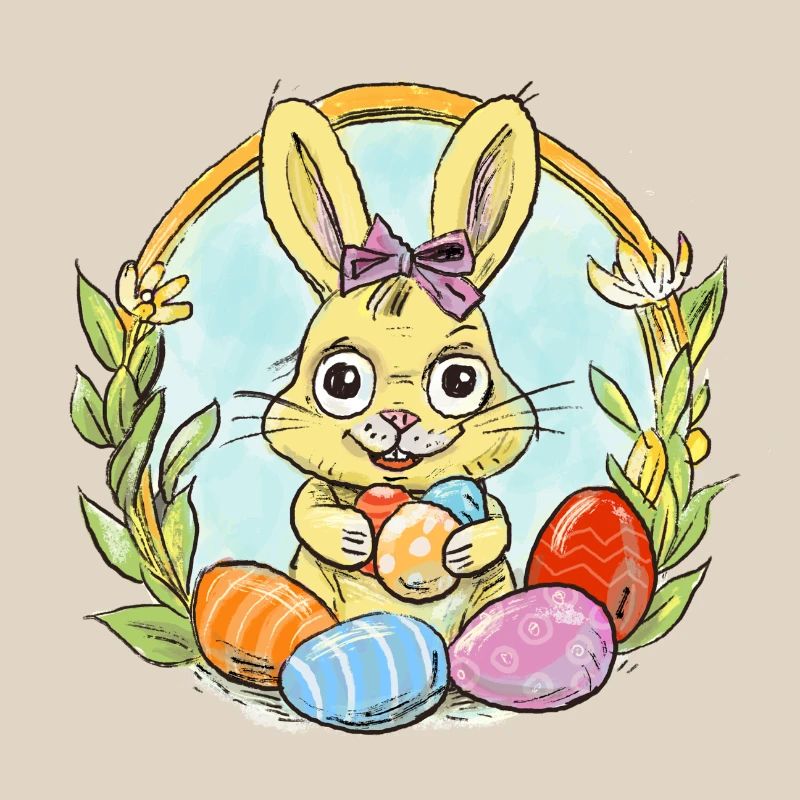 Easter bunny with colored eggs