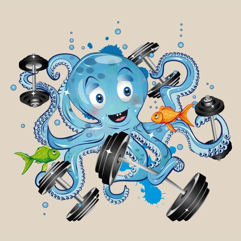 Bodybuilder octopus with dumbbells while exercising