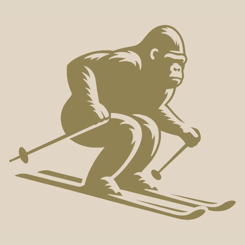 Monkey Gorilla Chimpanzee Ski Silhouette Design