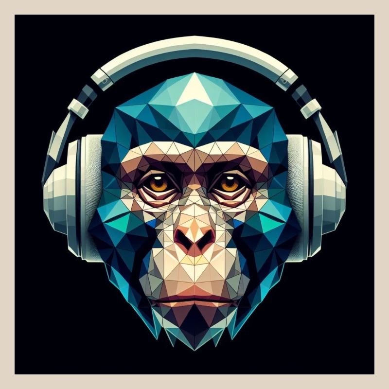 Ein Affe mit Kopfhörer im Polygon-Stil