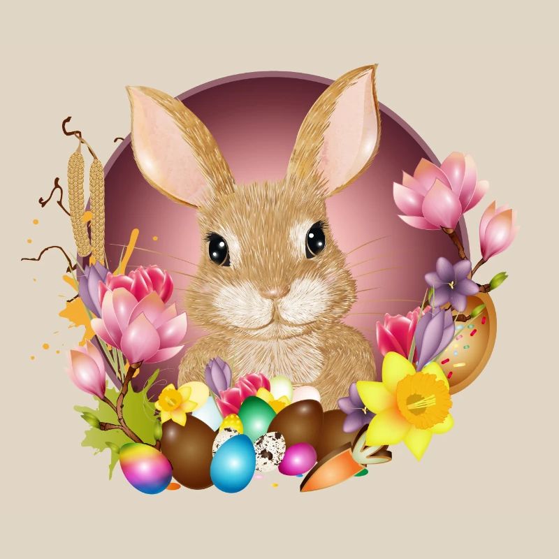 Easter Wreath & Easter Eggs with Rabbit as Easter Bunny