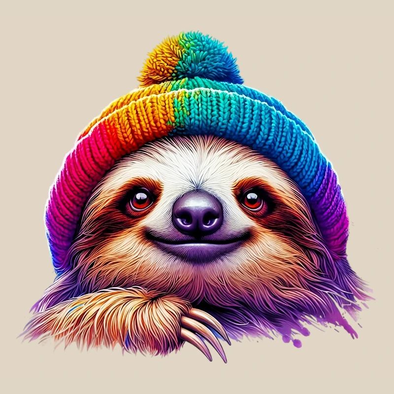 Sloth with wool cap hat