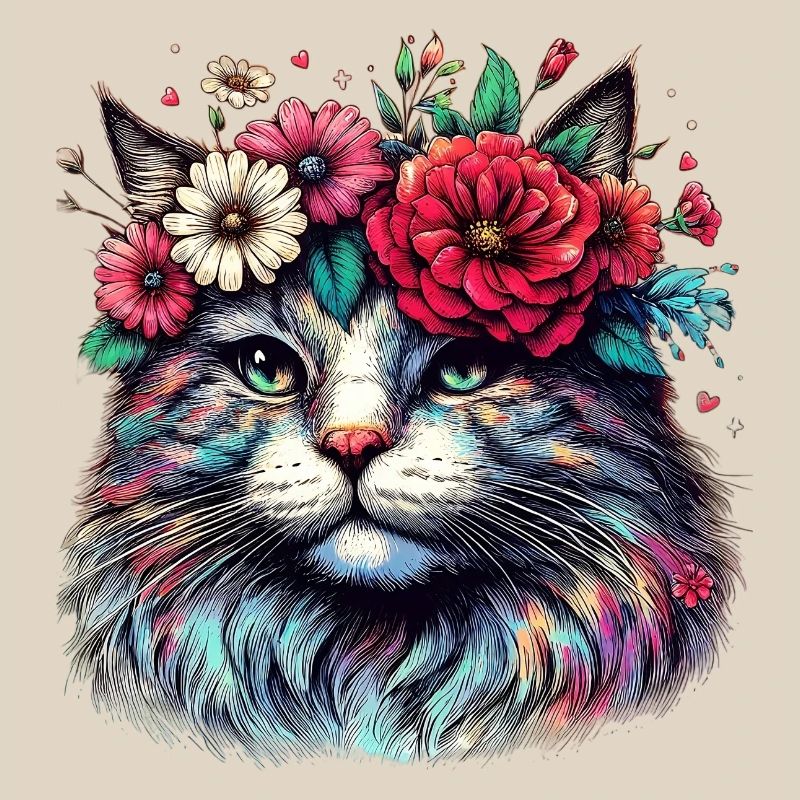 Chat avec des fleurs