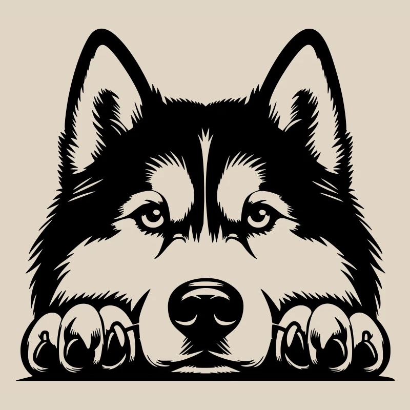 Husky head with paws