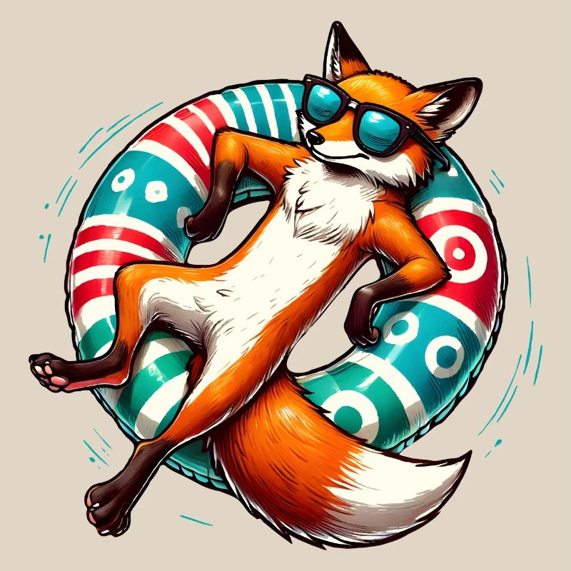 A relaxed fox on a swimming ring