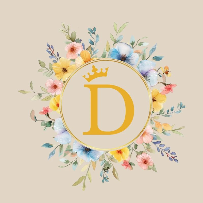 D Monogram, Flower Circle, Personalizable