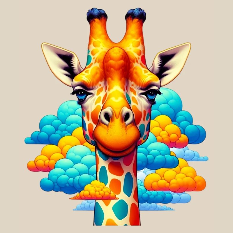 Giraffe with head in cloud clouds