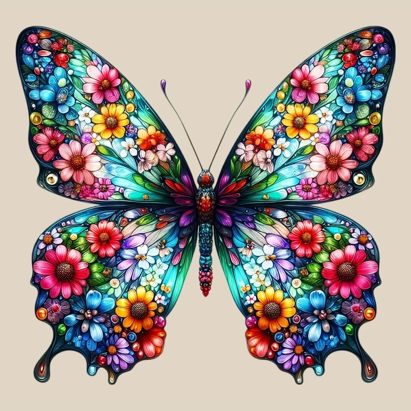 Papillon décoré de fleurs