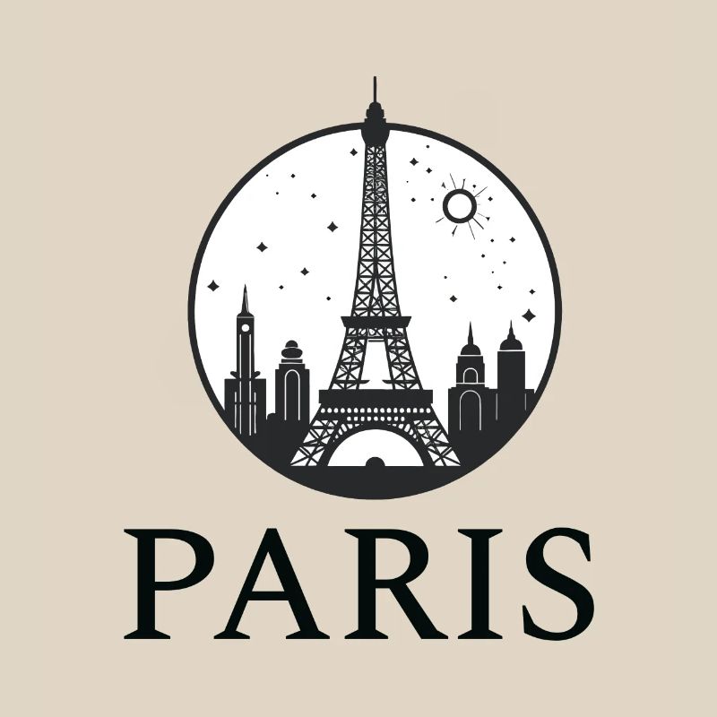 Paris Eiffel Tower silhouette in a circle