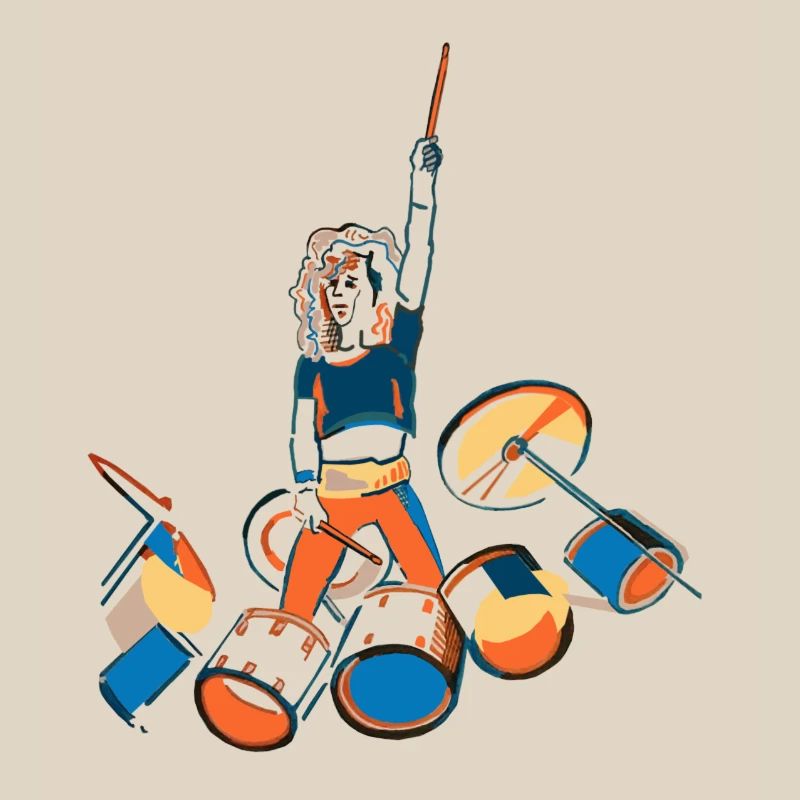 Drummer Kraftpose mit Trommeln