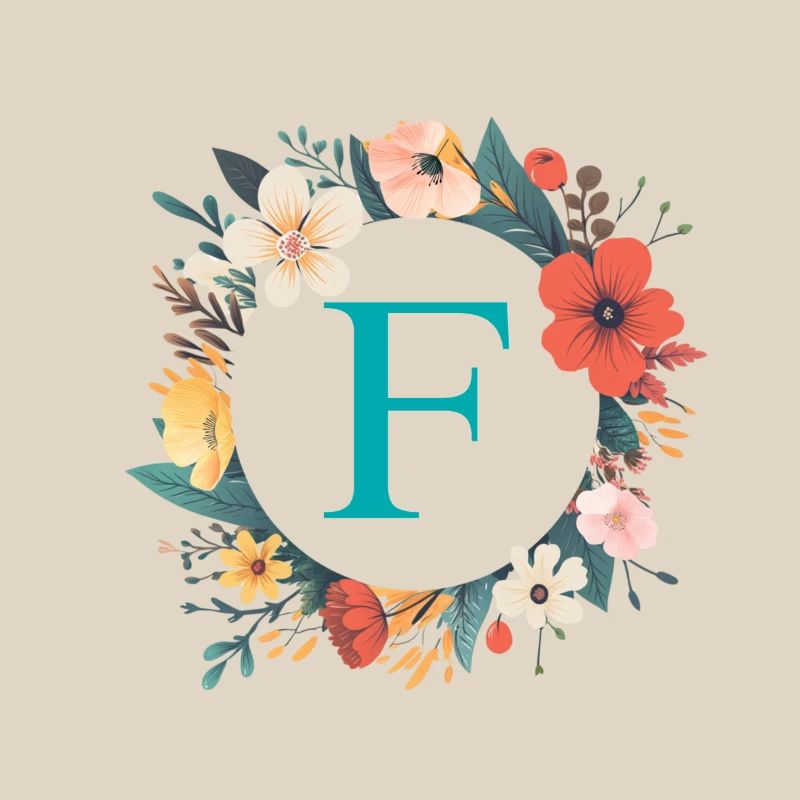 F Monogram, Flower Wreath, Personalizable