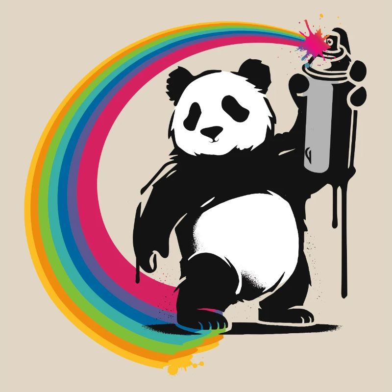 Panda im Stencil-Stil, der eine Sprühdose hält