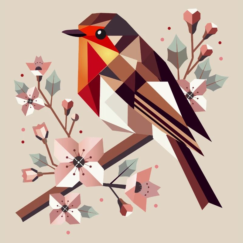 charming robin surrounded by cherry blossoms