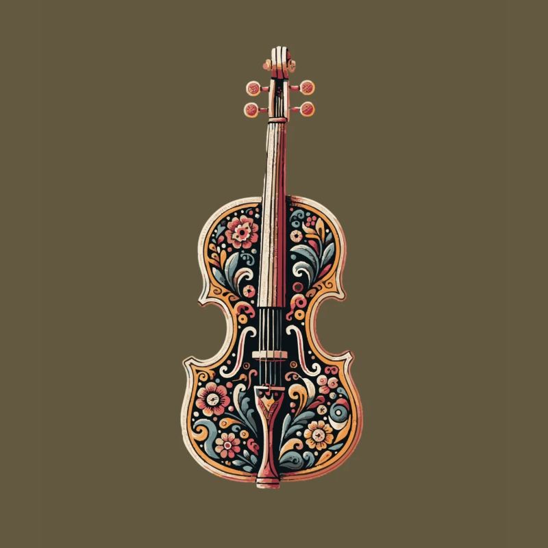 Artistic violin with floral pattern