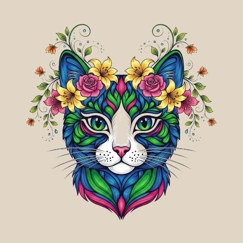 Chat avec des fleurs