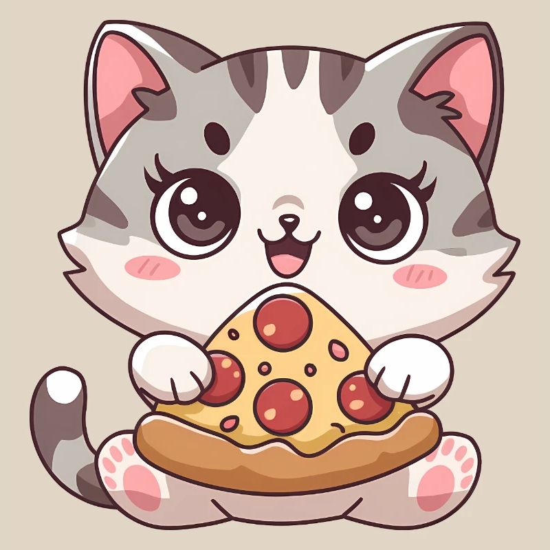 Chat mignon mangeant une pizza