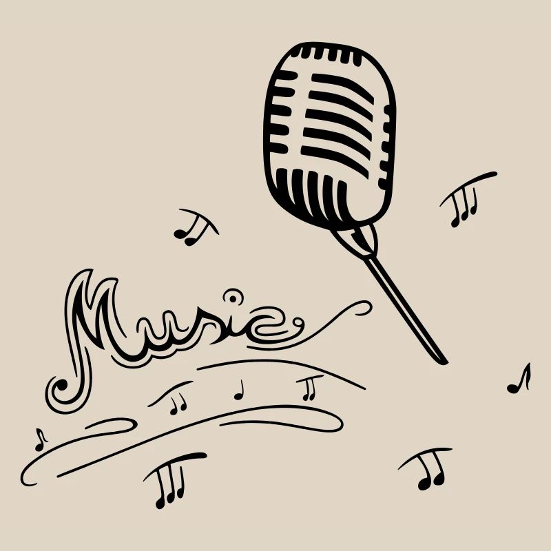 Retro microphone with music notes