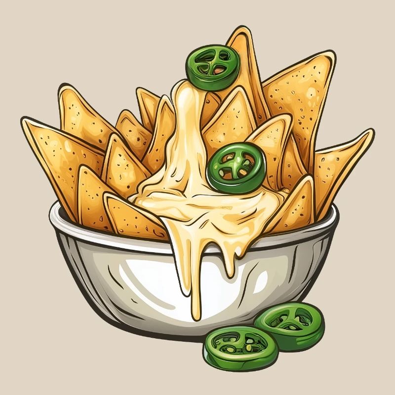 Nachos with cheese dip and jalapenos :)