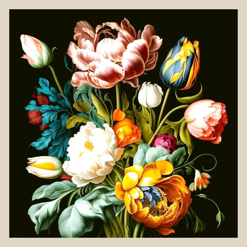 Composition florale texturée sur noir