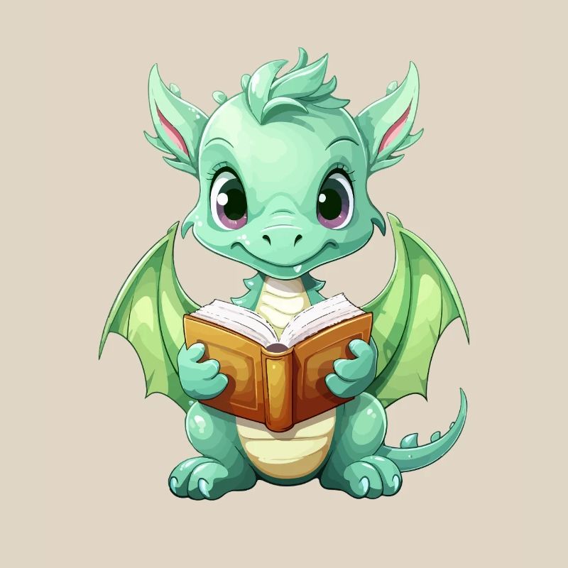 Doodle dragon with book