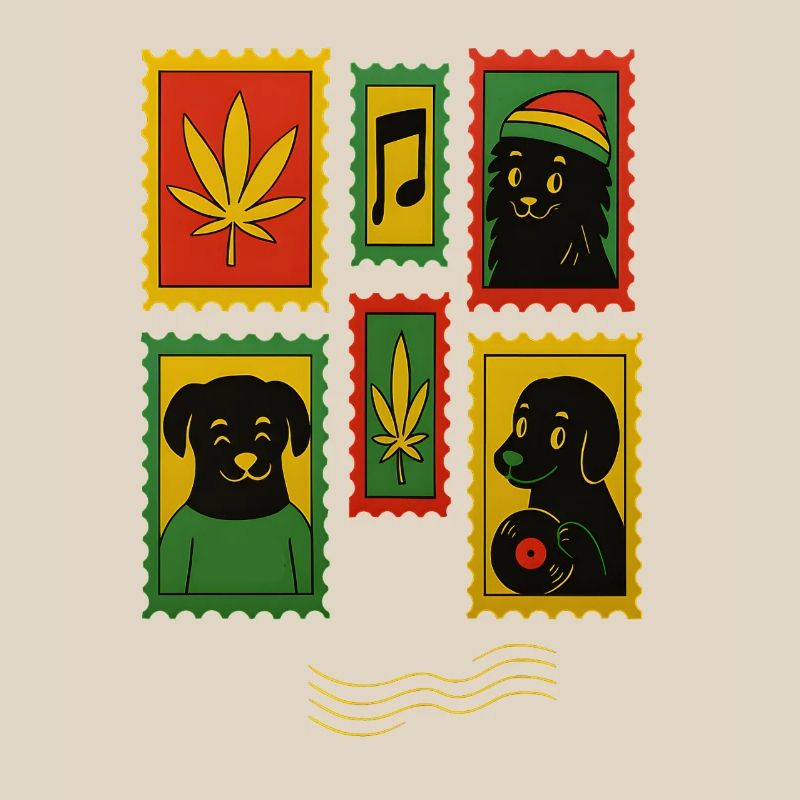 Affiche rétro de groupe de chien de cannabis, style Reggae