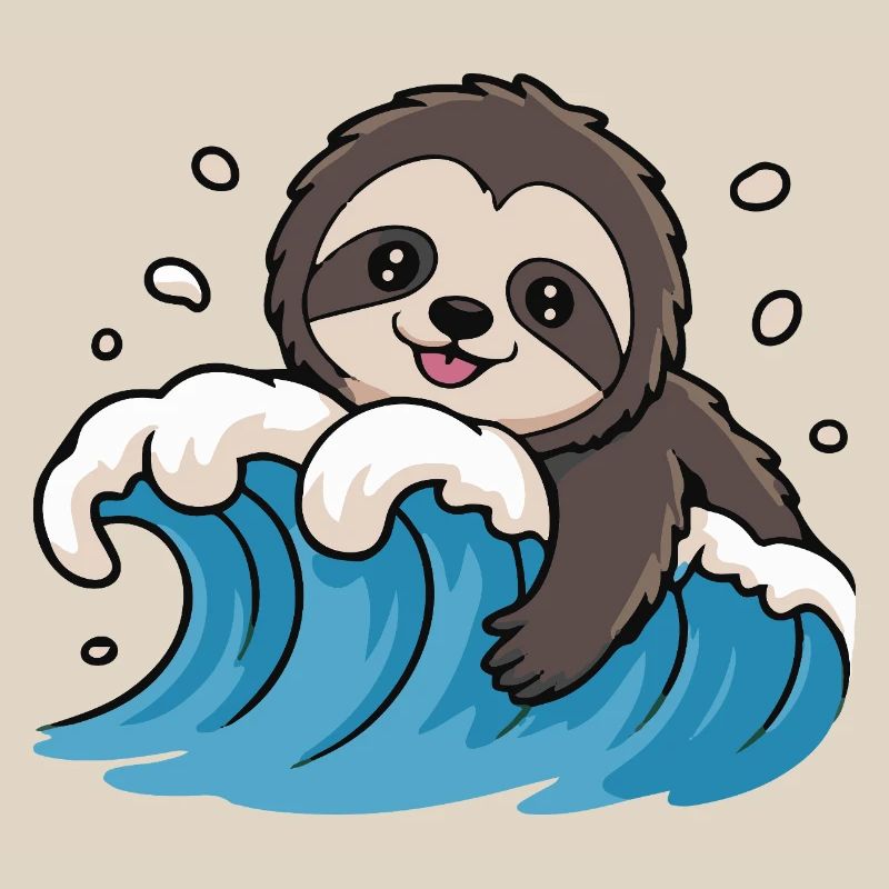 Sloth Surf on Ocean Wave